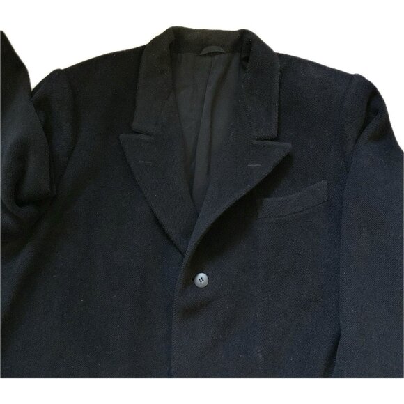 Wool Blend long overcoat Black mens Large? Pockets Lined Short Tailor Made in US - Picture 4 of 16